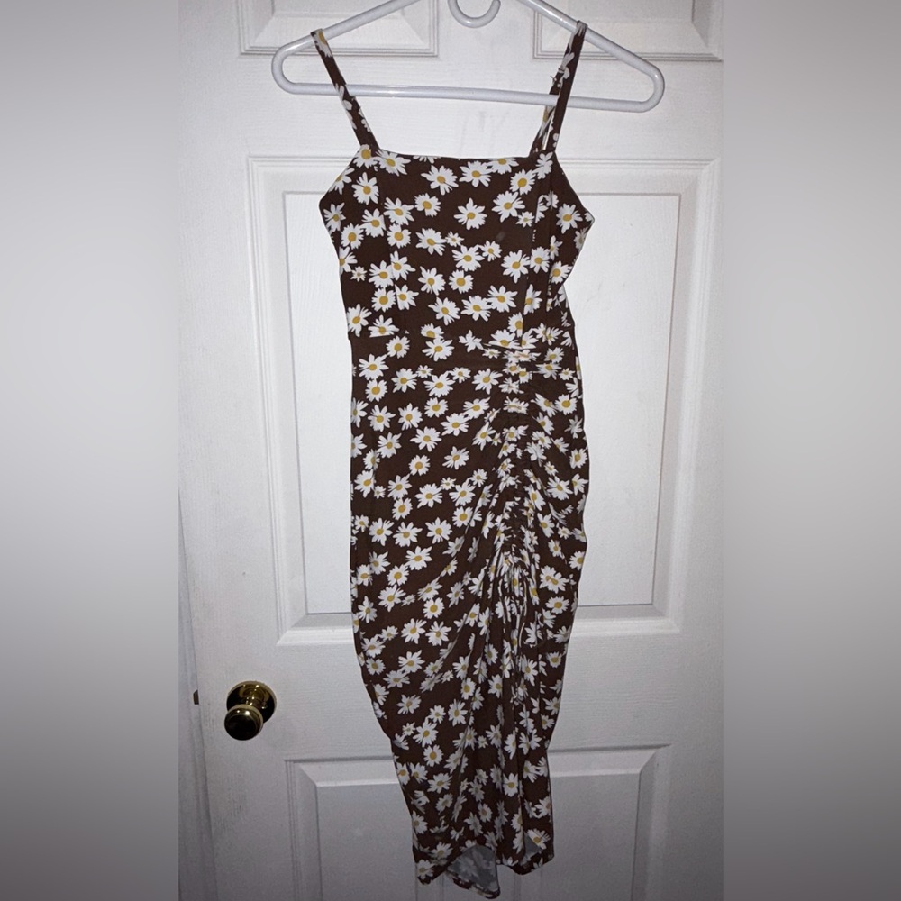 Bluenotes Brown Daisy One Shoulder Dress
